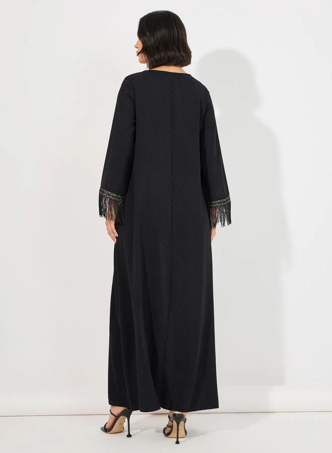 Styli Printed Panelled Jalabiya & Tassel Trim