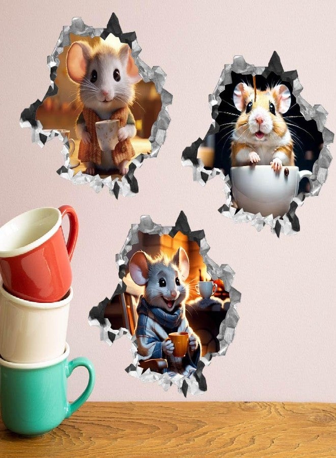 SUPERDANT 3D Mouse Hole Realistic Wall Sticker Mouse Coffee Decal Kids Room Wall Decor Sticker Funny Animal Peel and Stick Stickers Decal for Children Room Kitchen Home Bedroom Classroom - Image 3