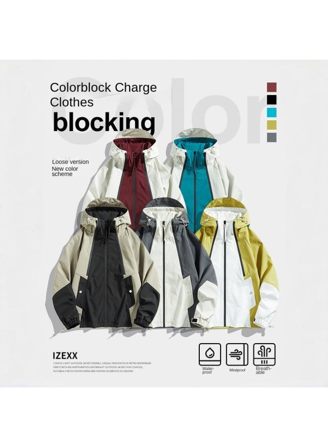 Izexx Tide Brand Outdoor Charge Clothes Mountaineering Camping Waterproof Large Pocket Stitching Couple Charge Jacket Coat - Image 4