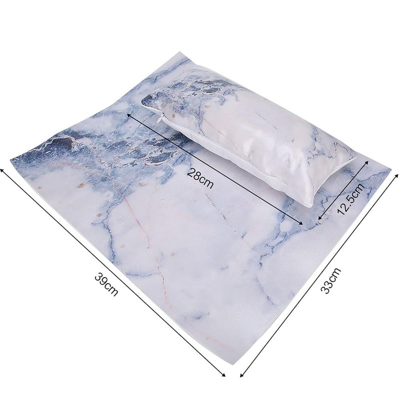 Professional Nail Art Pillow Cushion Pad Kit, Manicure Hand Arm Rest Holder with Soft PU Marble Print Surface, Reusable Nail Art Rest Pillow for Gel Polish Application (Set of blue marble) - Image 5