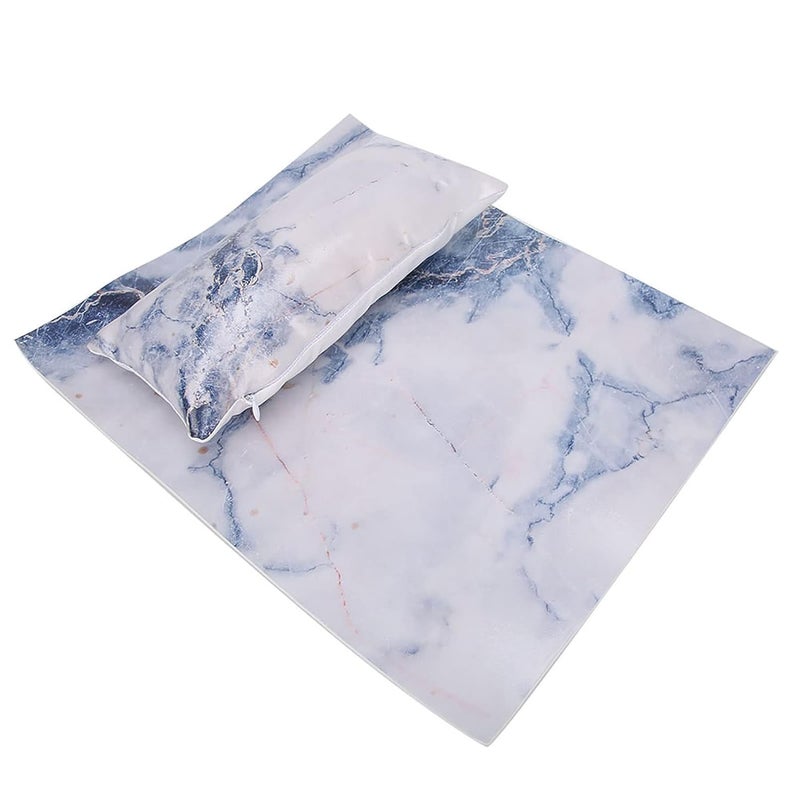 Professional Nail Art Pillow Cushion Pad Kit, Manicure Hand Arm Rest Holder with Soft PU Marble Print Surface, Reusable Nail Art Rest Pillow for Gel Polish Application (Set of blue marble) - Image 4