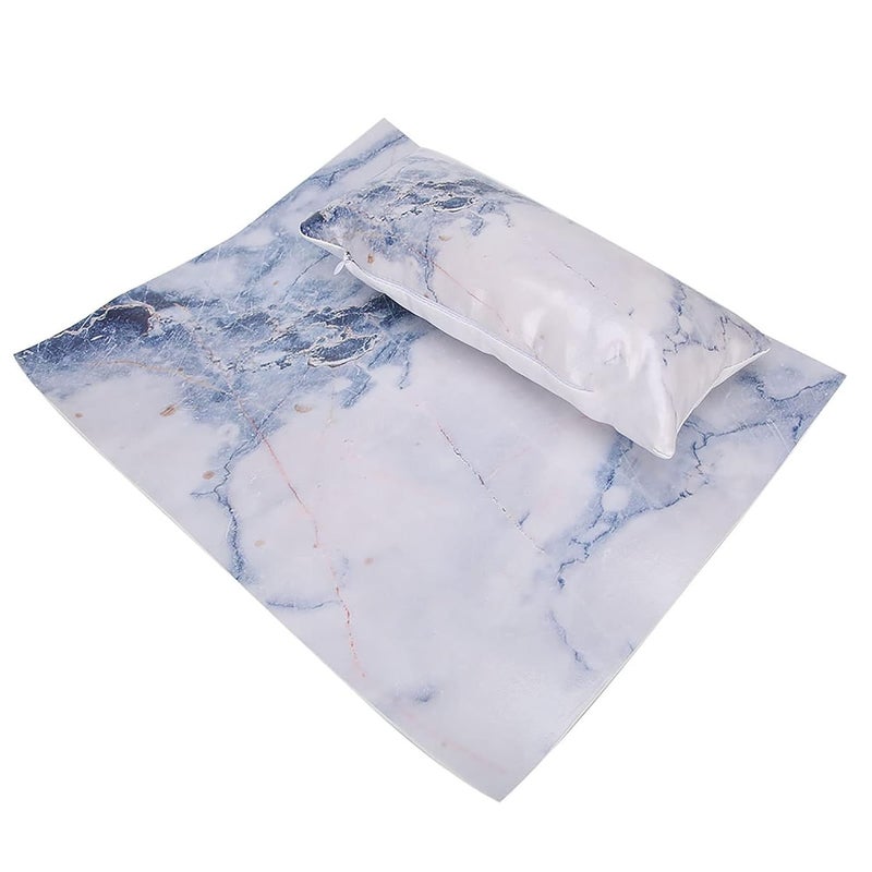 Professional Nail Art Pillow Cushion Pad Kit, Manicure Hand Arm Rest Holder with Soft PU Marble Print Surface, Reusable Nail Art Rest Pillow for Gel Polish Application (Set of blue marble) - Image 2