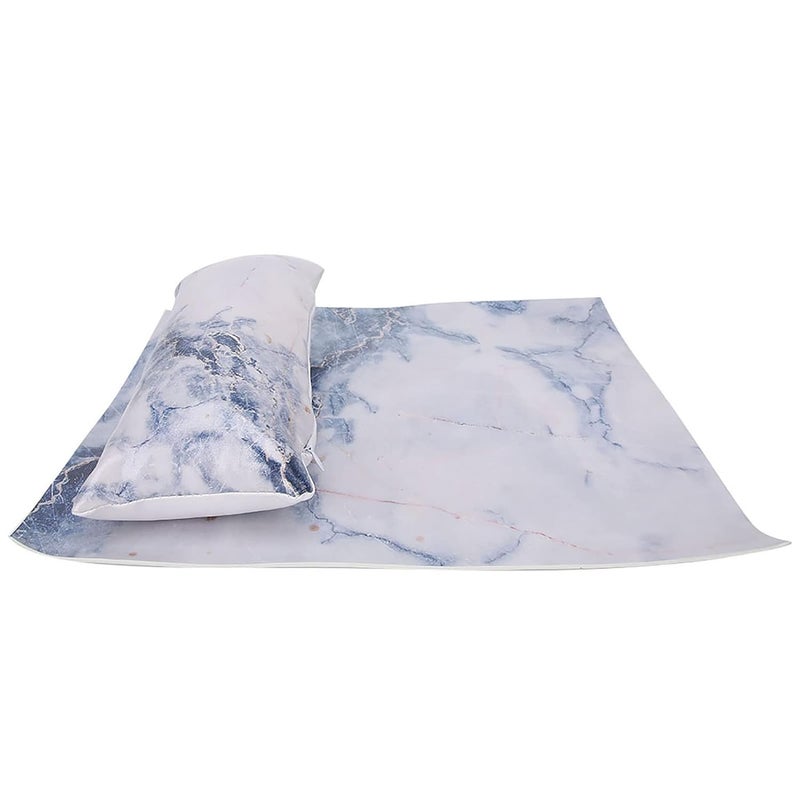 Professional Nail Art Pillow Cushion Pad Kit, Manicure Hand Arm Rest Holder with Soft PU Marble Print Surface, Reusable Nail Art Rest Pillow for Gel Polish Application (Set of blue marble) - Image 1