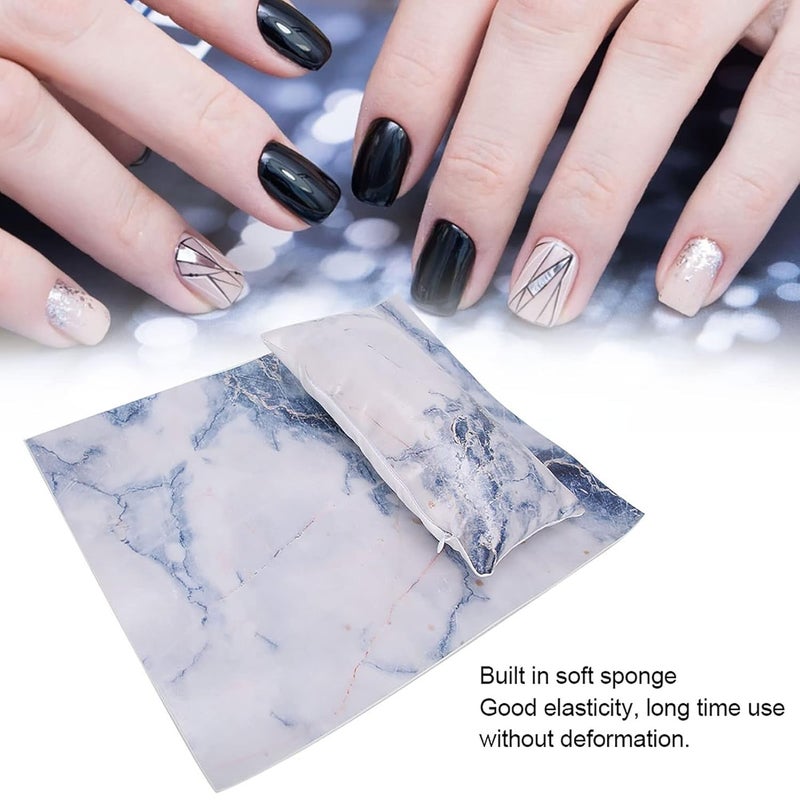 Professional Nail Art Pillow Cushion Pad Kit, Manicure Hand Arm Rest Holder with Soft PU Marble Print Surface, Reusable Nail Art Rest Pillow for Gel Polish Application (Set of blue marble) - Image 3