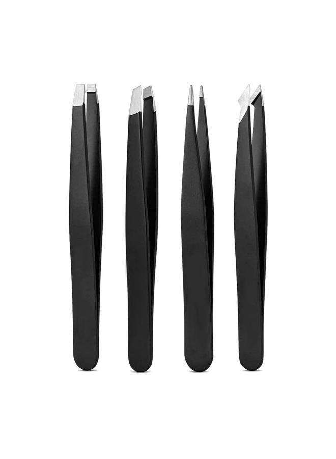 Derlaier Tweezers Set, High Precision Stainless Steel Eyebrow Tweezers for Facial Hair, Inward Growing Hair and Splinter Remover Kit, Suitable for Women and Men, 4-Piece Set. (Black) - Image 1
