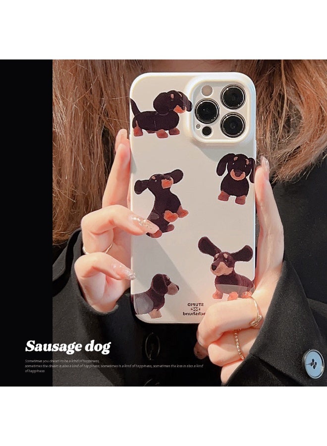 NIBEMINENT Film Black Rabbit Protective TPU Case Cover For iPhone 15 Pro, Creamy Sausage Dog