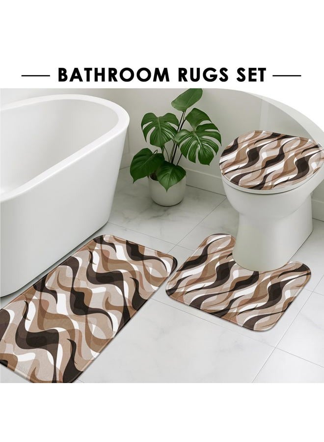 Tayney Brown Shower Curtain Set with Toilet Lid Cover and Non-Slip Rugs for Bathroom, Geometric Lines Ombre 4 Pcs Shower Curtain, Simple Abstract Modern Bathroom Set with 12 Hooks - Image 5