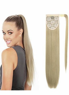 Excefore Long Straight Pony Tail Hair Clip in Ponytail Extension Wrap Around 24 Inch Synthetic Fiber (Ash Blonde)  - Image 1