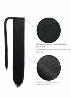 Excefore Long Straight Pony Tail Hair Clip in Ponytail Extension Wrap Around 24 Inch Synthetic Fiber (Ash Blonde)  - Image 2