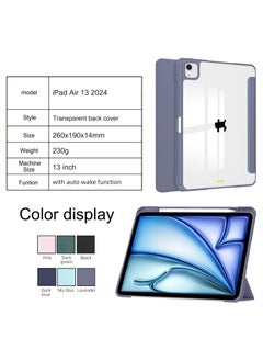 GUDOO Case for iPad Air 13 Inch (M2) 2024 with Pencil Holder, Smart Slim Folio Stand Auto Sleep/Wake Cover, with Pencil Slot, Clear Transparent Back Shell Black  - Image 2