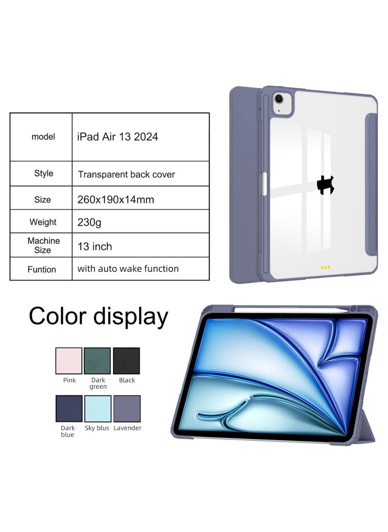 GUDOO حافظة لجهاز iPad Air 13 Inch (M2) 2024 مع حامل للقلم، تصميم رفيع ذكي مع وظيفة الإيقاف/التشغيل التلقائي، مع فتحة للقلم، وغطاء شفاف شفاف بالجزء الخلفي باللون الأسود  - Image 2