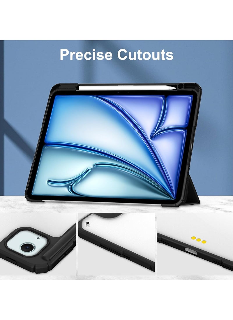 GUDOO حافظة لجهاز iPad Air 13 Inch (M2) 2024 مع حامل للقلم، تصميم رفيع ذكي مع وظيفة الإيقاف/التشغيل التلقائي، مع فتحة للقلم، وغطاء شفاف شفاف بالجزء الخلفي باللون الأسود  - Image 5