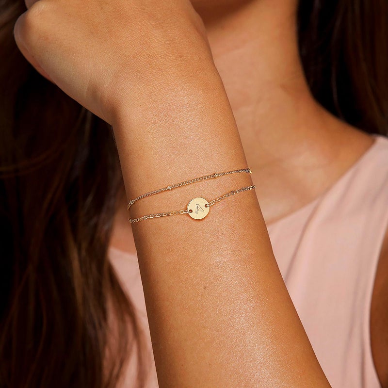 MONOZO Gold Initial Bracelets for Women Birthday Gifts - 18K Gold Plated Letter Bracelet Dainty Disc Letter M Initial Bracelets for Women Jewelry Gift Personalized Birthday Gifts for Her Mom Daughters - Image 3