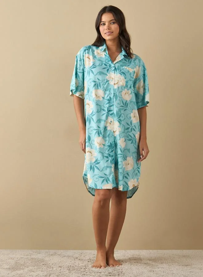 سبلاش فيڤ قميص نوم بطبعات زهور شاملة وأكمام قصيرة