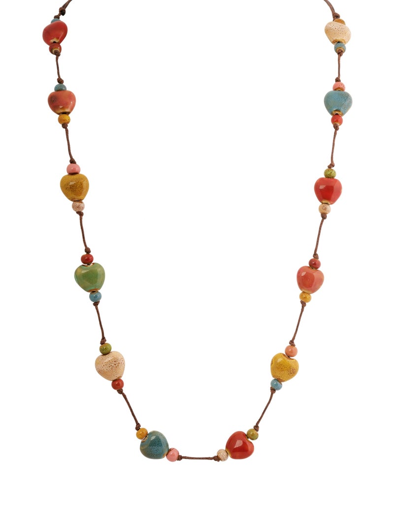 MINACHI Hippie Boho Colorful Ceramic Heart Bead Long Strand Necklace, Bohemian Beach Summer Jewelry Gift for Women - Image 1