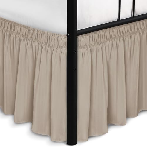 Biscaynebay Wrap Around Bed Skirts with Split Corners for Queen Beds 15" Drop, Light Camel Adjustable Elastic Dust Ruffles Easy Fit Wrinkle Resistant Silky Luxurious Fabric Machine Washable - Image 1