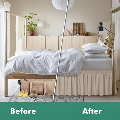 Biscaynebay Wrap Around Bed Skirts with Split Corners for Queen Beds 15" Drop, Light Camel Adjustable Elastic Dust Ruffles Easy Fit Wrinkle Resistant Silky Luxurious Fabric Machine Washable - Image 4