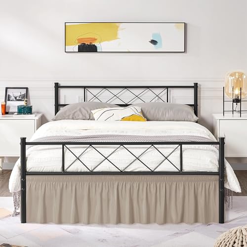 Biscaynebay Wrap Around Bed Skirts with Split Corners for Queen Beds 15" Drop, Light Camel Adjustable Elastic Dust Ruffles Easy Fit Wrinkle Resistant Silky Luxurious Fabric Machine Washable - Image 5