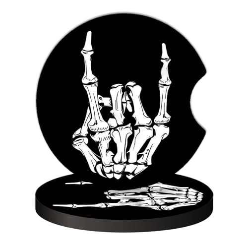 KARREAL 2 Pcs Car Cup Coasters Funny Rock Skull Hand Universal NonSlip Rubber Car Coasters for Cup Holders 275 inch Car Interior Accessories for Women Men - Image 1