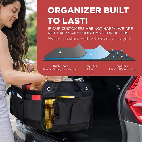 TRUNKCRATEPRO منظم صندوق السيارة TRUNKCRATEPRO، للسيارة، SUV، الشاحنة | منظم صندوق السيارة القابل للطي مع أحزمة تأمين وقاعدة غير قابلة للانزلاق (حجم كبير، أسود) - Image 3