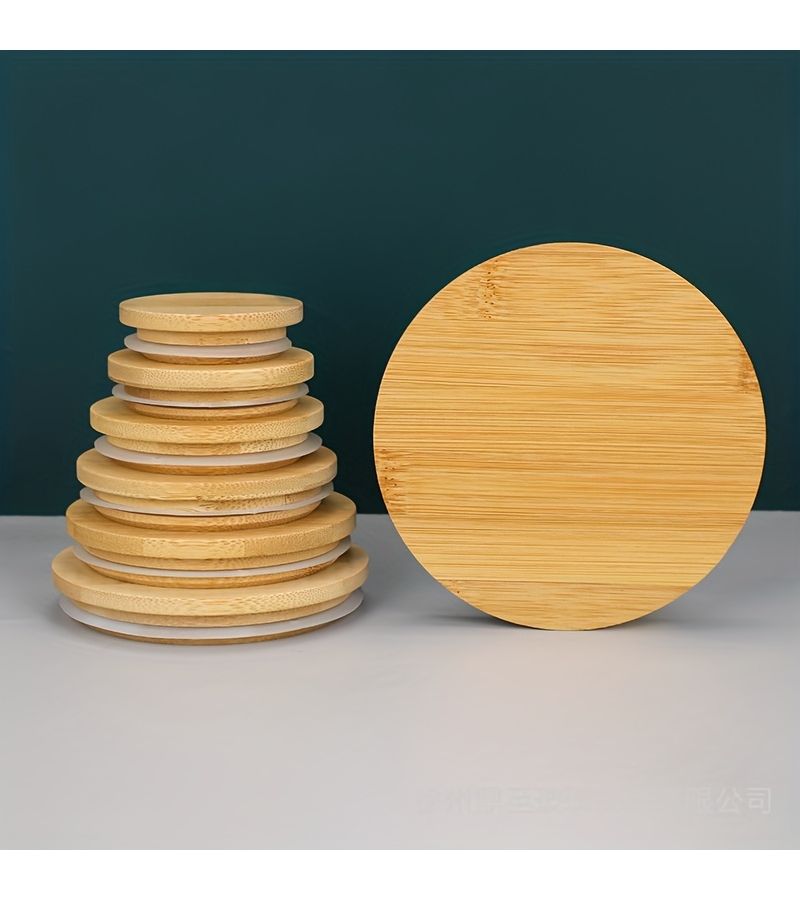 1 Piece 4.33 Inch Natural Bamboo Lid for Glass Bottle Vintage Jar Sealing Mug Perfume Candle - Image 1