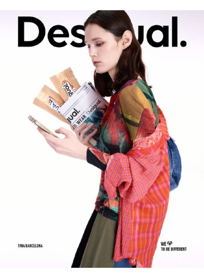 DESIGUAL مجموعة AW25 الجديدة - سترة نسائية محبوكة بطبعة ملونة لامعة مرسومة باليد - Image 1