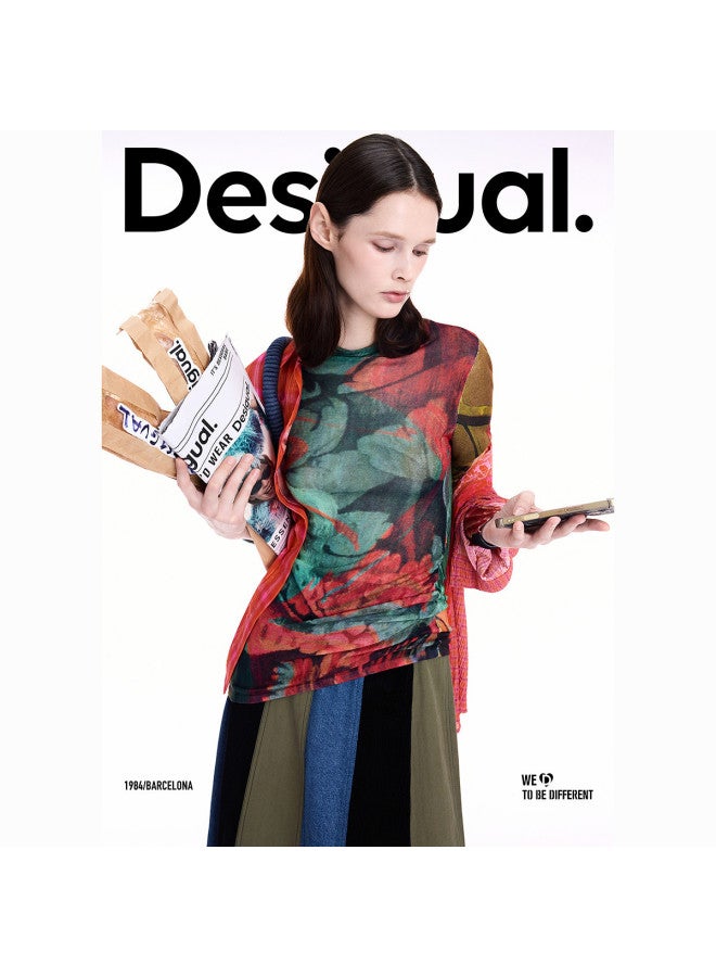DESIGUAL مجموعة AW25 الجديدة - سترة نسائية محبوكة بطبعة ملونة لامعة مرسومة باليد - Image 4