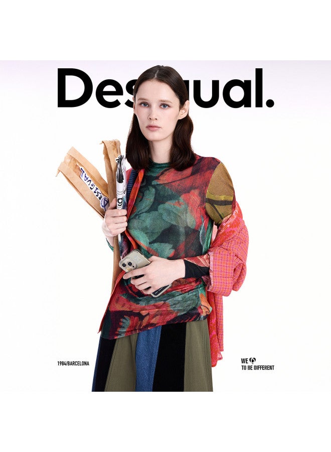 DESIGUAL مجموعة AW25 الجديدة - سترة نسائية محبوكة بطبعة ملونة لامعة مرسومة باليد - Image 5