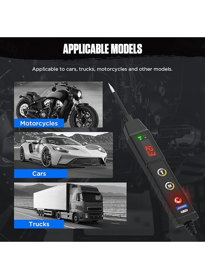 كاست ويف جهاز اختبار دوائر السيارات بمصباح ليد عالي الجودة، ضوء اختبار 9-30 فولت مع سلك ممتد 43 بوصة، مسبار فولاذي صلب حاد، دوائر المركبات، ضوء جهد تيار مستمر منخفض، جهاز اختبار للسيارات والشاحنات والبحرية والدراجات النارية والسيارات الرياضية متعددة الاستخدامات - Image 2