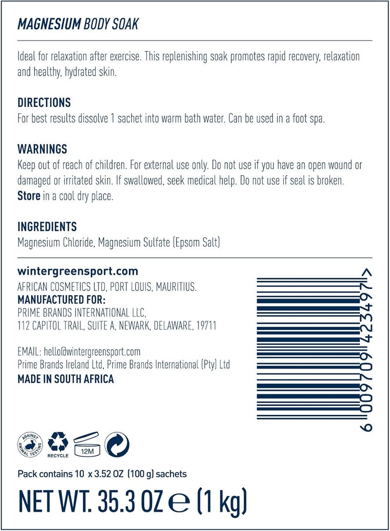 Wintergreen Magnesium Bath Soak 10 x 100g Sachets Epsom Salt and Magnesium Flakes for Muscle Recovery Relaxing Body Soak Premium Bath Products - Image 2