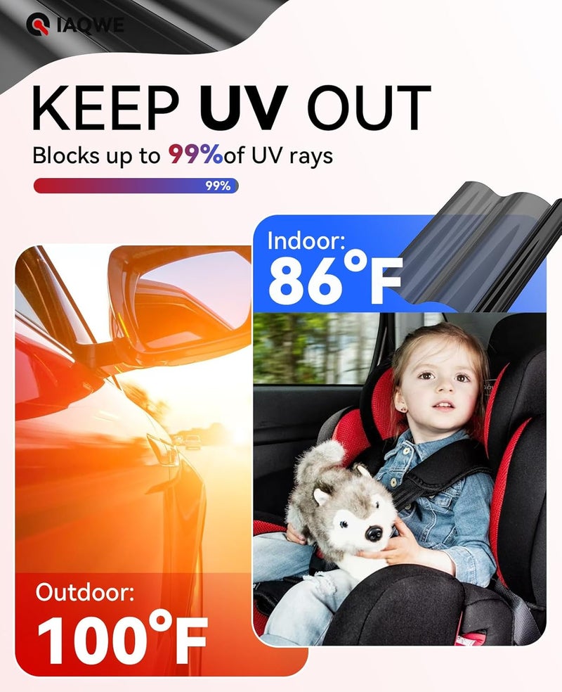 IAQWE Car Window Ceramic Film - 20% VLT Black Tint - Image 2