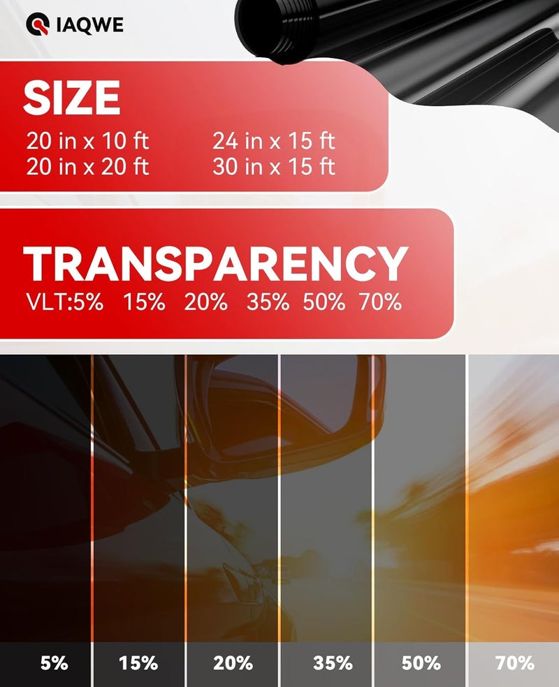 IAQWE Car Window Ceramic Film - 20% VLT Black Tint - Image 5