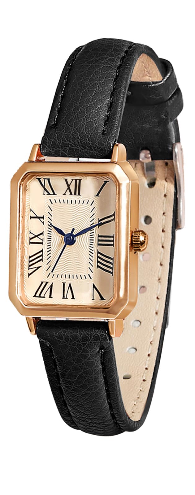 BESTKANG Leather Strap Watches for Women Elegant Dainty Ladies Watch Vintage Rectangle Women Quartz Wrist Watch (Black Gold) - Image 1