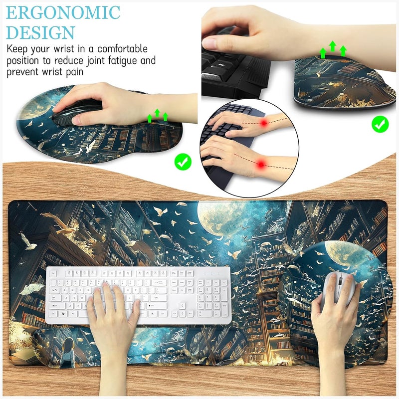 LIMKRIAN Anime Book Mouse Pad Set Large Desk Matt for Desktop, Ergonomic Mouse Pad with Wrist Rest, Gaming Mousepad Wrist Support Keyboard Mat Cup Coaster Set Cute Desk Accessories for Women Girl - Image 4