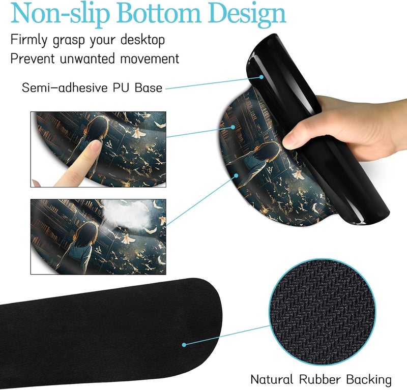 LIMKRIAN Anime Book Mouse Pad Set Large Desk Matt for Desktop, Ergonomic Mouse Pad with Wrist Rest, Gaming Mousepad Wrist Support Keyboard Mat Cup Coaster Set Cute Desk Accessories for Women Girl - Image 5