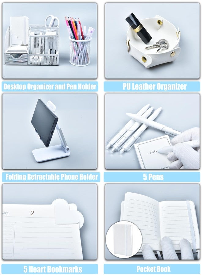 LXEVIHK Bring the tranquility of porcelain into your space with white desk accessories, 25 white office supplies, desk organizer, tape dispenser, stapler, and stapler remover - Image 5