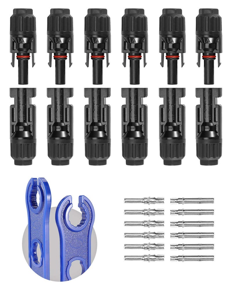 BougeRV 12 PCS Solar Connectors with Spanners Solar Panel Cable Connectors 6 Pairs Male/Female(10AWG) - Image 1