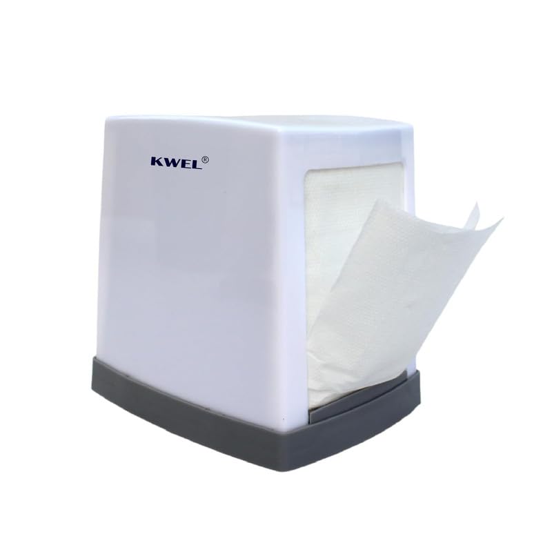 KWEL Double Side Cube Table Top L-Fold Tissue Paper Holder Dispenser Tissue Box Holder for Dining Table, Napkin Holder Box with 1 Packet (100 Tissues,White) - Image 1