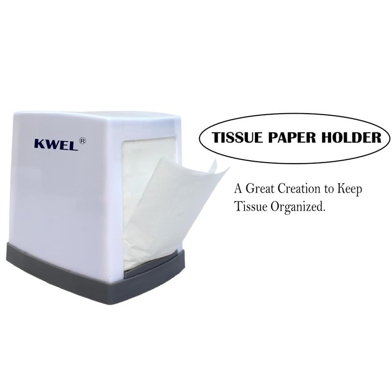 KWEL Double Side Cube Table Top L-Fold Tissue Paper Holder Dispenser Tissue Box Holder for Dining Table, Napkin Holder Box with 1 Packet (100 Tissues,White) - Image 2