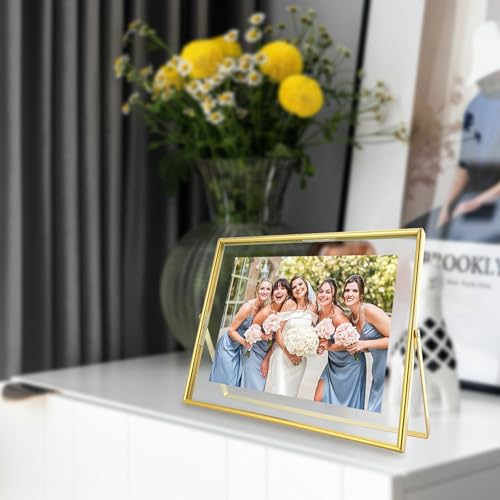 AhaGo Gold Floating Frame, 8"×10", Landscape, For Picture 7x9, 6x8, 5x7, Tabletop Shelf Photo Frame, Classy For Father Day, Wedding or Birthday - Image 5