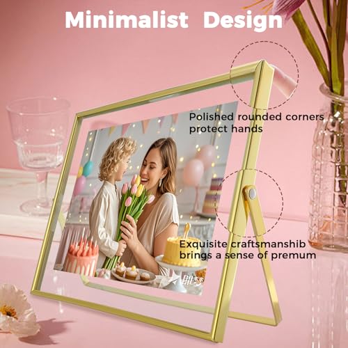 AhaGo Gold Floating Frame, 8"×10", Landscape, For Picture 7x9, 6x8, 5x7, Tabletop Shelf Photo Frame, Classy For Father Day, Wedding or Birthday - Image 3