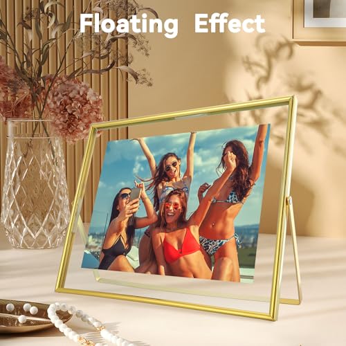 AhaGo Gold Floating Frame, 8"×10", Landscape, For Picture 7x9, 6x8, 5x7, Tabletop Shelf Photo Frame, Classy For Father Day, Wedding or Birthday - Image 4