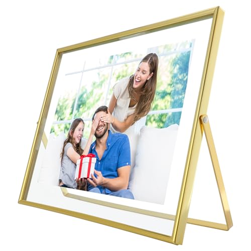 AhaGo Gold Floating Frame, 8"×10", Landscape, For Picture 7x9, 6x8, 5x7, Tabletop Shelf Photo Frame, Classy For Father Day, Wedding or Birthday - Image 1