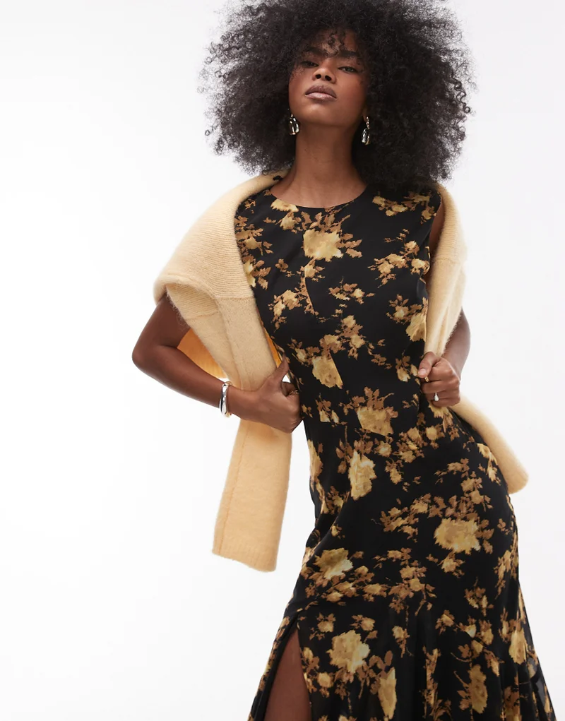 TOPSHOP Floral Print Midi Dress