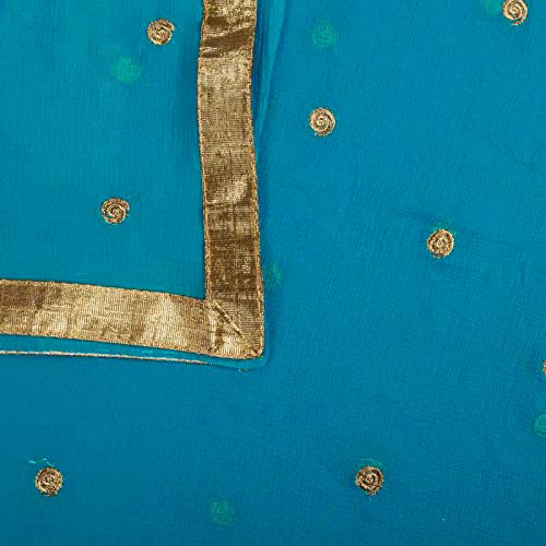 themilestocks Woman's Embroidered Chiffon Dupatta Scarf Shawl Wrap Soft Indian Bridal Wedding (Turquoise) - Image 2