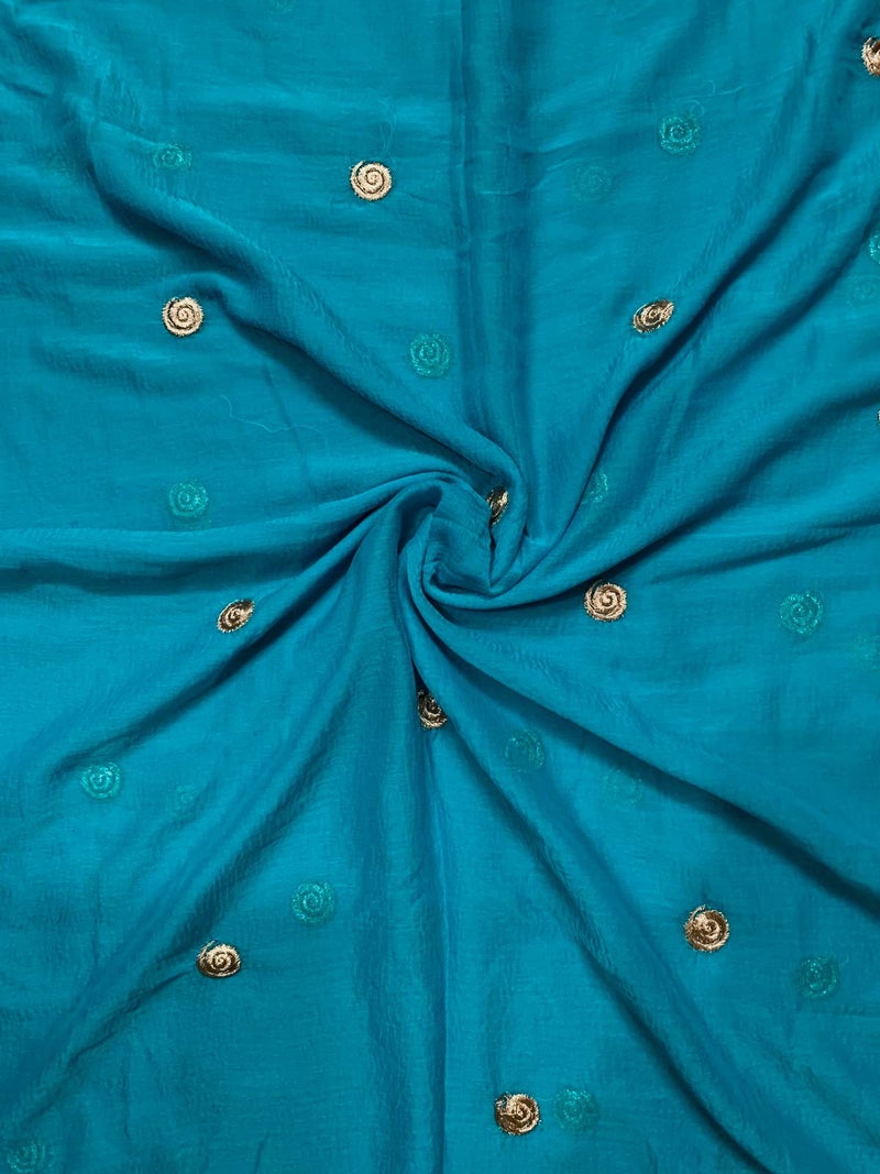 themilestocks Woman's Embroidered Chiffon Dupatta Scarf Shawl Wrap Soft Indian Bridal Wedding (Turquoise) - Image 3
