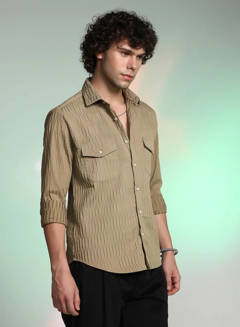 CAHOOT  Men's Hazelnut Beige Creased Utility Shirt for Men | Best Price UAE