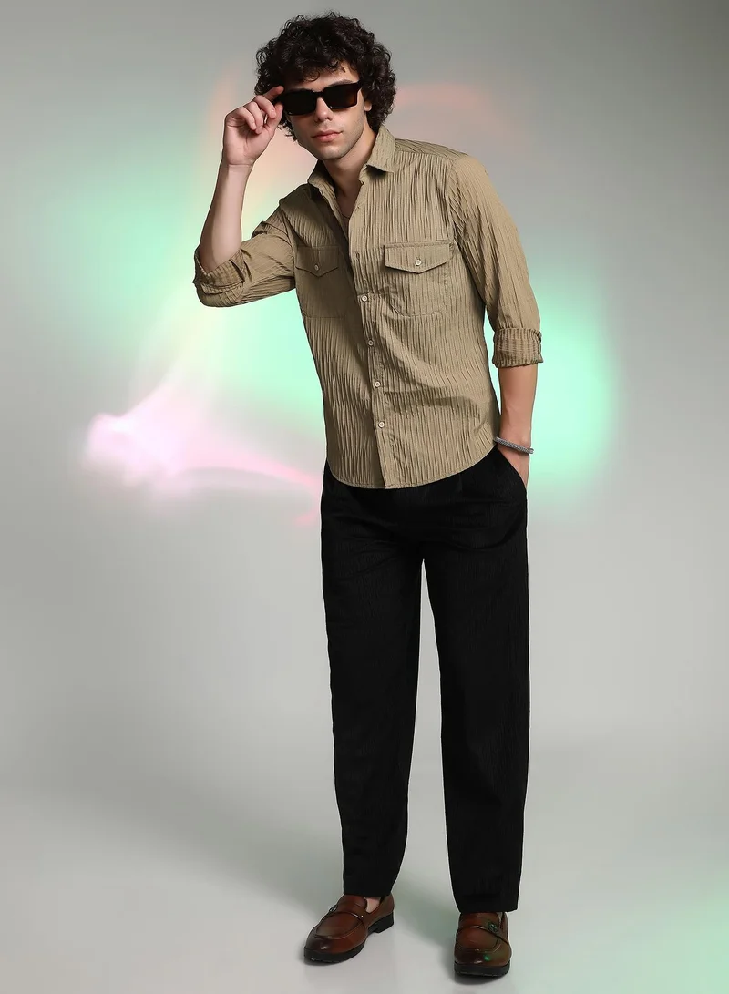 CAHOOT  Men's Hazelnut Beige Creased Utility Shirt for Men | Best Price UAE