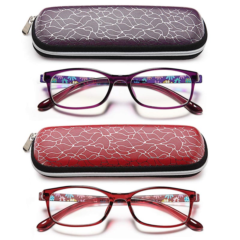 EYEURL Lightweight Flexible Reading Glasses Women Magnification 175 Computer Eyeglasses Blue Light Blocking and Hard Case