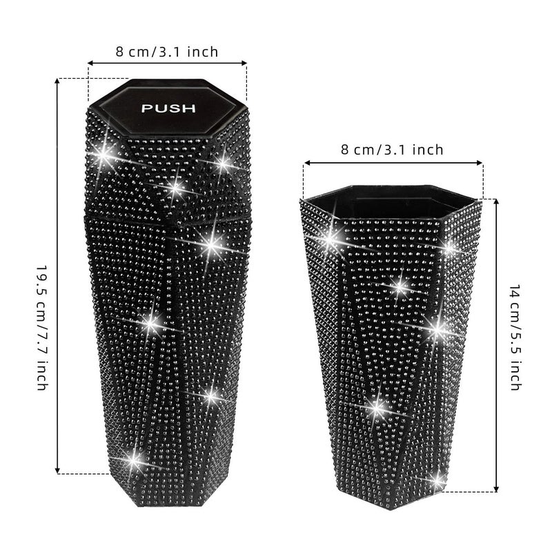 NBTEPEM Bling Car Trash Can with Lid, Bling Car Accessories Trash Bin, Leakproof Auto Garbage Can with 30 Trash Bags, Multipurpose Organizers and Storage for Home, Office (Black Diamond) - Image 4